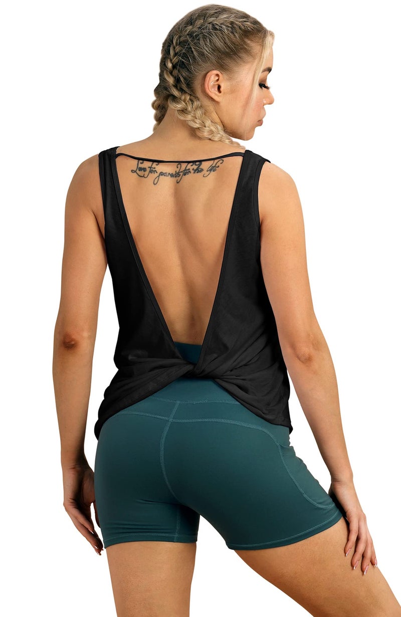 icyzone Workout Tank Tops for Women - Open Back Strappy Athletic Tanks, Yoga Tops, Gym Shirts (L, Black) - Image 4
